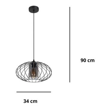 Suspension filaire CORRINI 1xE27/60W/230V d. 34 cm noir/gris