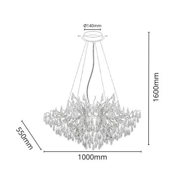 Suspension filaire en cristal 11xG9/40W/230V doré