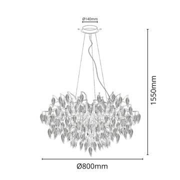 Suspension filaire en cristal 12xG9/40W/230V noir