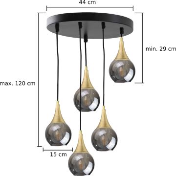 Suspension filaire LACRIMA SMOKY 5xE27/60W/230V diam. 45 cm