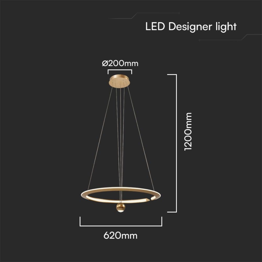 Suspension filaire LED/45W/230V 3000K d. 62 cm doré