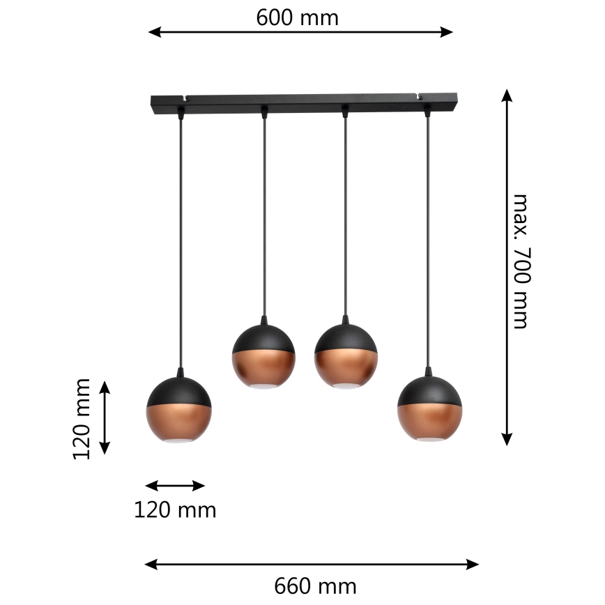 Suspension filaire LED MIDWAY 4xGU10/4,8W/230V noir/cuivre