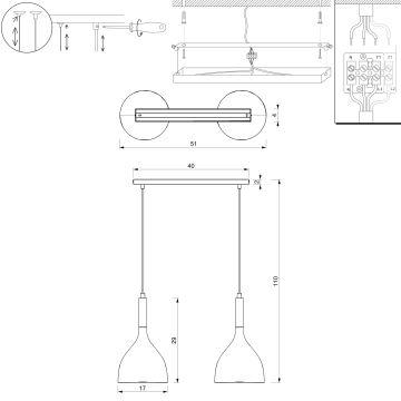 Suspension filaire NOAK WOOD 2xE27/60W/230V