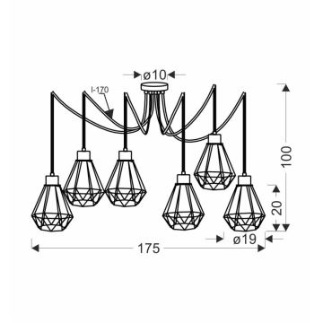 Suspension filaire PRIMO 6xE27/60W/230V noir/doré