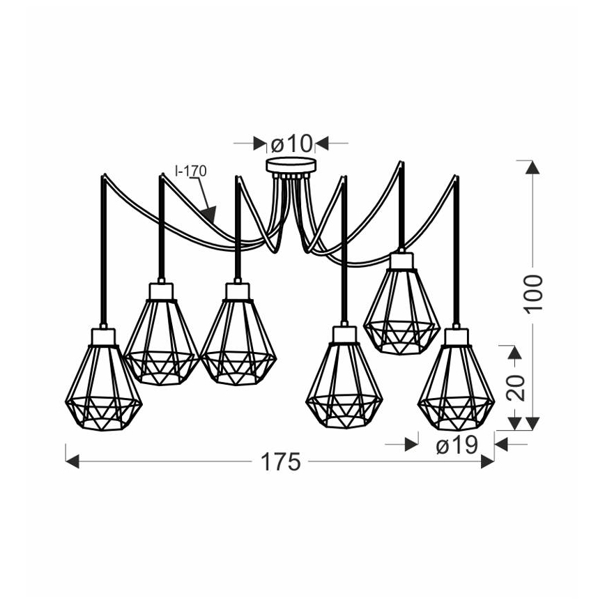 Suspension filaire PRIMO 6xE27/60W/230V noir/doré