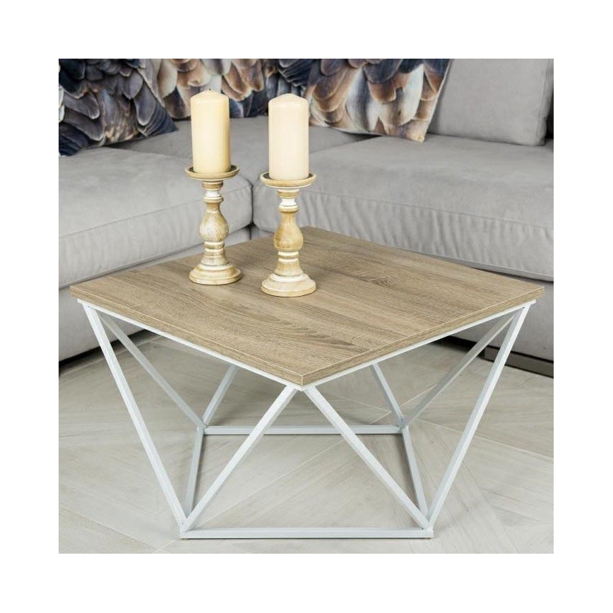 Table basse CURVED 62x62 cm blanc/marron