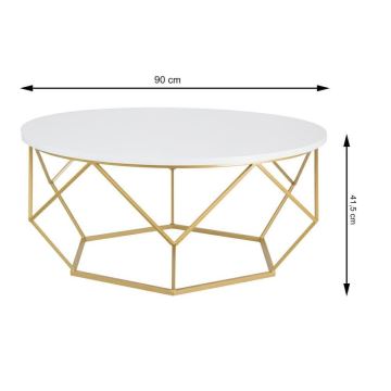 Table basse DIAMOND 41,5x90 cm dorée / blanche