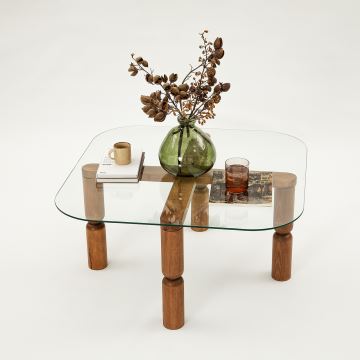 Table basse KEI 40x80 cm marron/transparent