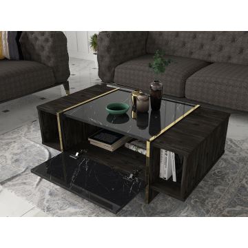 Table basse VEYRON 37,3x103,8 cm noire/dorée