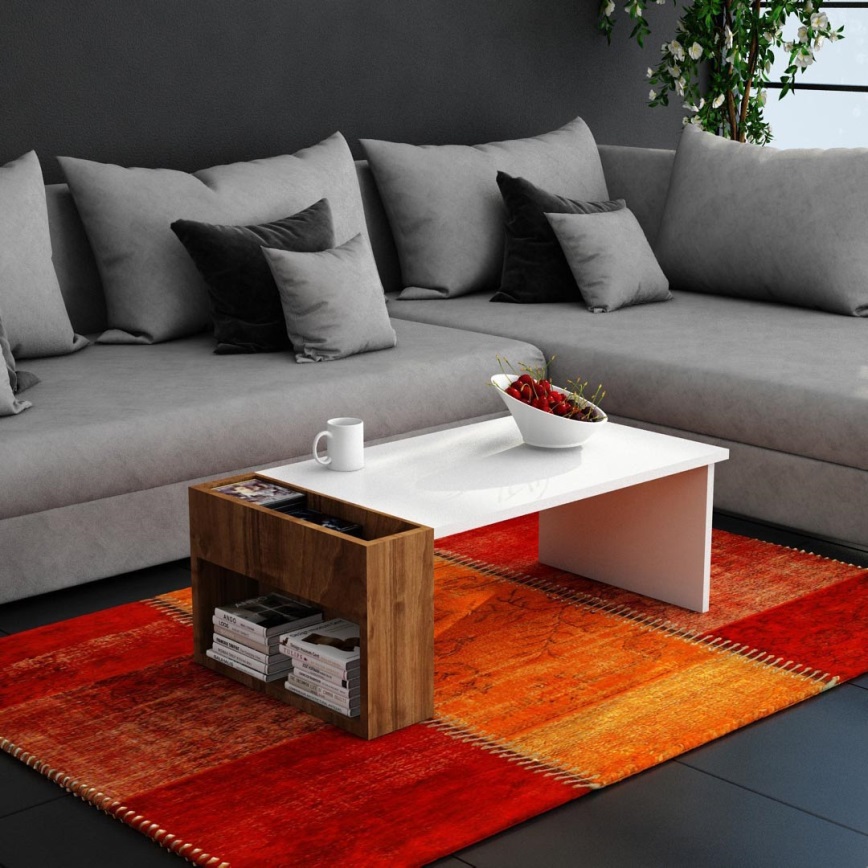 Table basse VIEW 34x95 cm blanc/marron