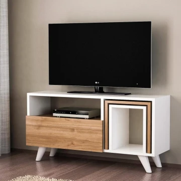 Table TV NOVELLA 51x90 cm blanche/marron