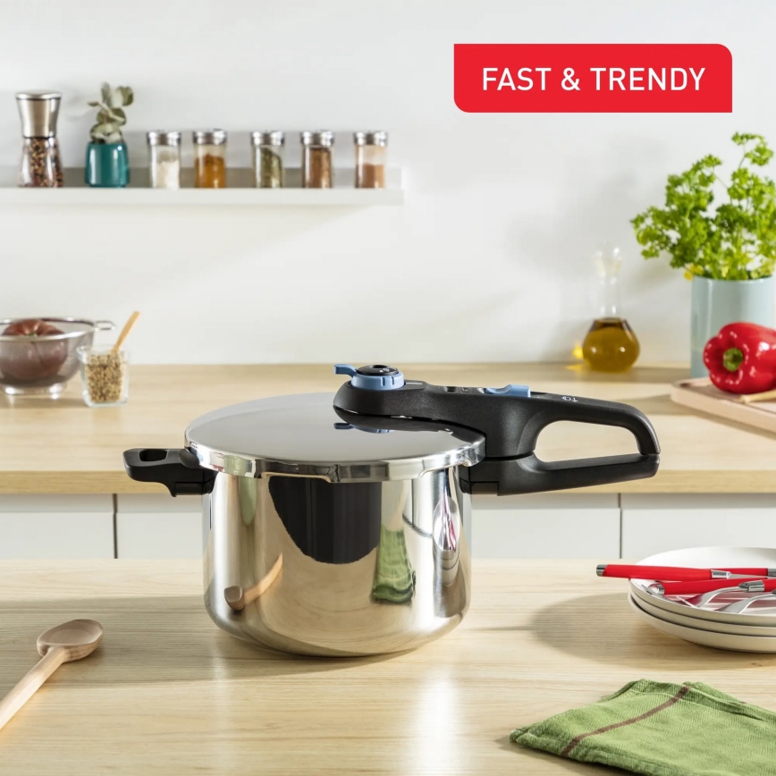 Tefal - Ensemble de cocottes-minute 4/6 l SECURE TRENDY acier inoxydable