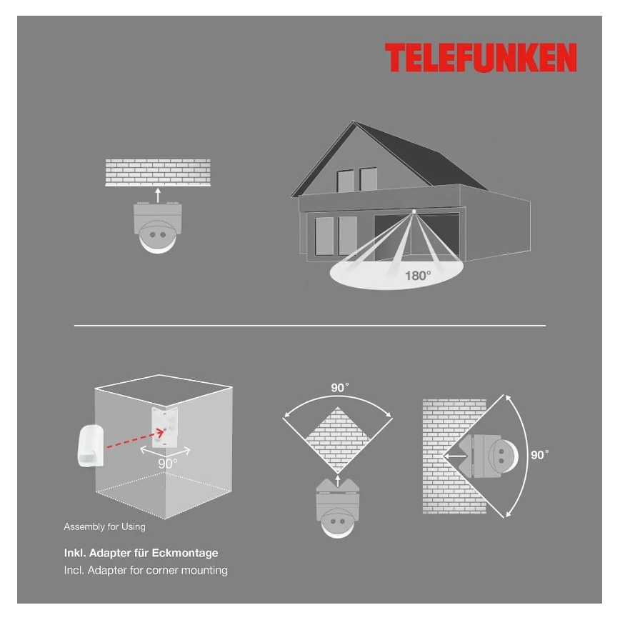 Telefunken 306506TF - Détecteur de mouvement extérieur 180° IP44 blanc