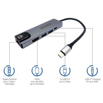 TESLA Electronics - Hub USB multifonction 5en1