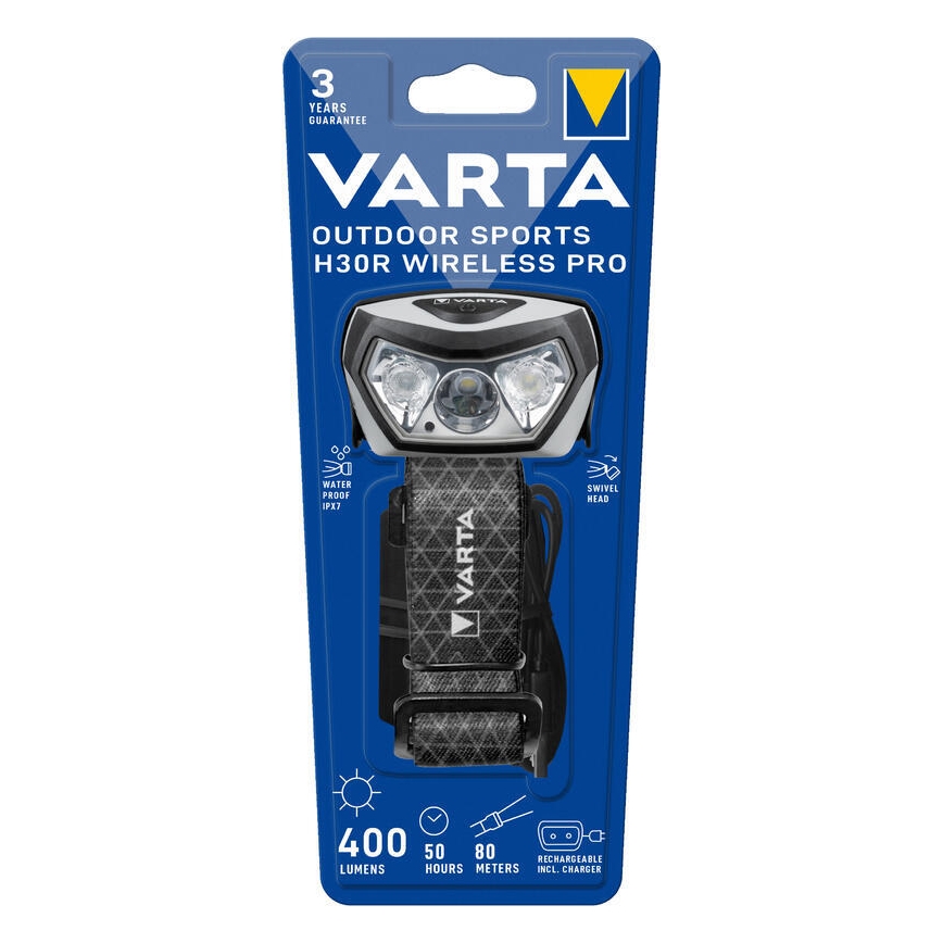 Varta 18650101401 - Lampe frontale LED à intensité variable rechargeable OUTDOOR SPORTS LED/5V 1800mAh IPX7