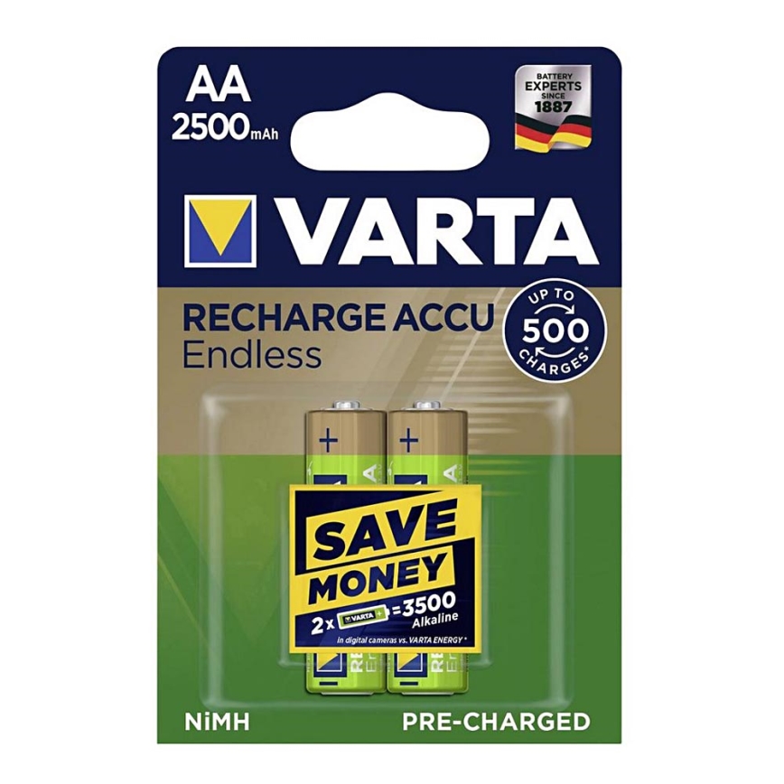 Piles rechargeables Varta Endle- 1,2 V, AA, 2 pces