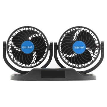 Ventilateur de tableau de bord de voiture avec thermomètre 9W/12V noir