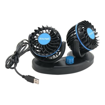 Ventilateur de tableau de bord de voiture avec USB 3W/5V noir