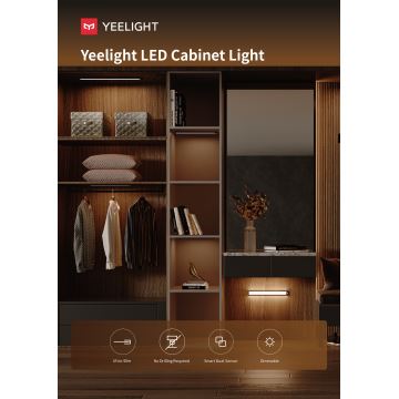 Yeelight - Éclairage de meuble à intensité variable rechargeable avec détecteur LED/1,8W/1100 mAh 4000K 20 cm argent