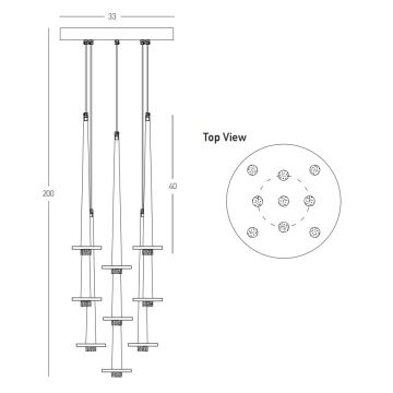 Zambelis 22113 - Suspension filaire à intensité variable 9xLED/3W/230V CRI90 noir