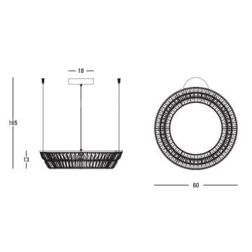 Zambelis 23046 - Suspension filaire à intensité variable en cristal LED/38W/230V CRI 90 3000K d. 60 cm laiton